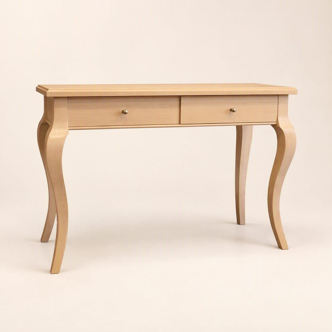A Tasmanian Oak side table with two drawers on curved cabriole legs