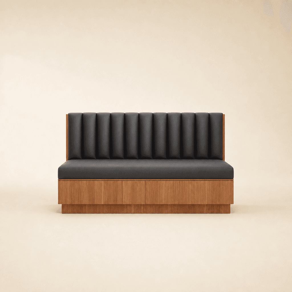 The Channel Banquette: a black channel-back seat on a solid timber base