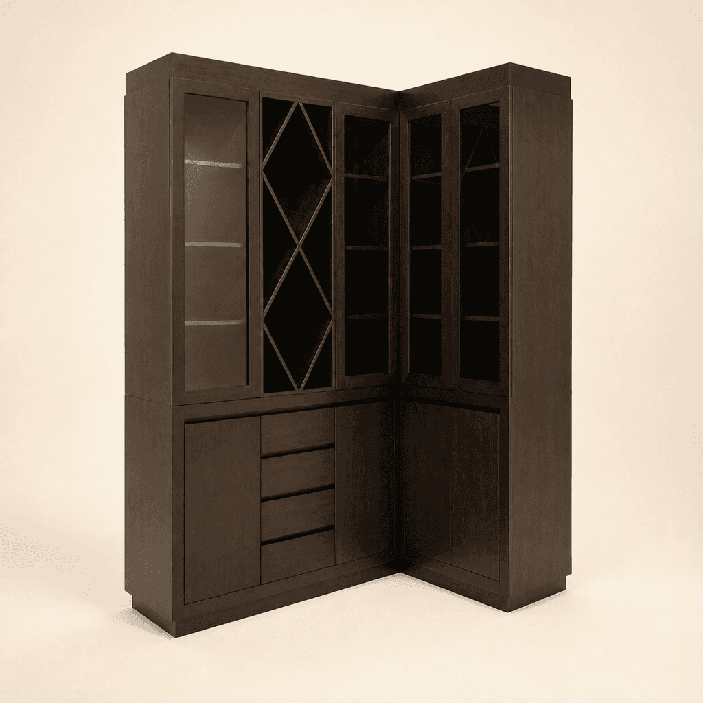 The Sommelier Corner Display: glazed cabinets and diamond wine racks around a corner